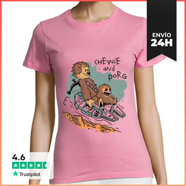 Camiseta Mujer Clásica Camisa Chewie Y Porg Para Mujer