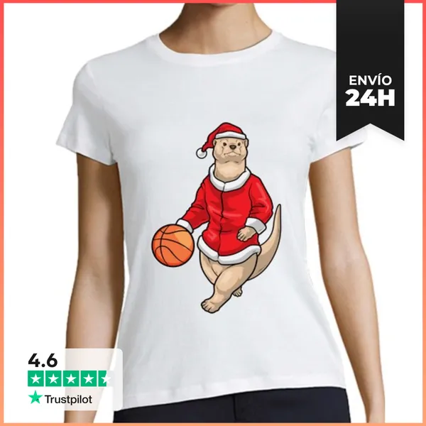 Camiseta Mujer Clásica Nutria Baloncesto Navideño LaTostadora
