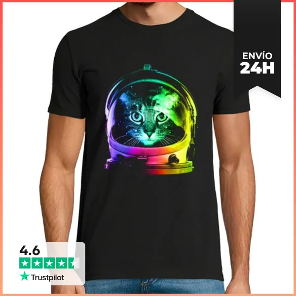 Camiseta Hombre Clásica Gato Astronauta LaTostadora