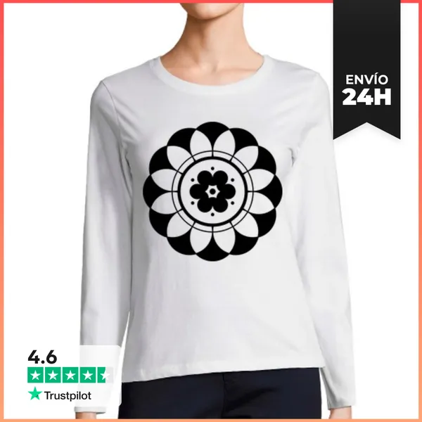 Camiseta Mujer Manga Larga Mandala De Flores En Círculo De