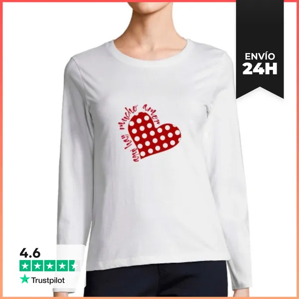 Camiseta Mujer Manga Larga Mucho Amor Camiseta Blanca Manga Larga