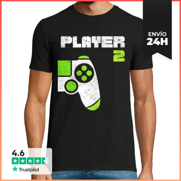 Camiseta Hombre Clásica Jugador 1 Jugador 2 Gamer Partnerlook
