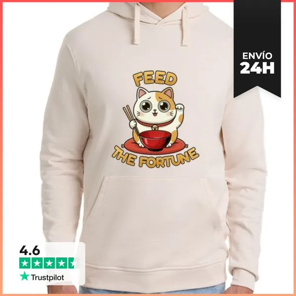 Sudadera Unisex Con Capucha Feed The Fortune Gato Fortuna