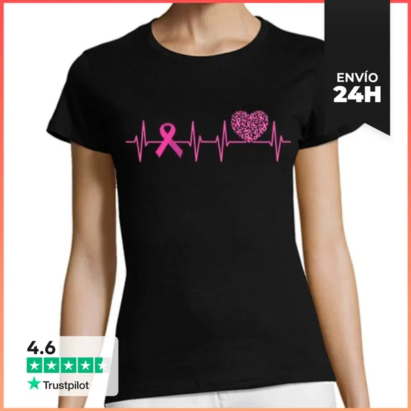 Camiseta Mujer Clásica Latido Del Corazón Del Cáncer De Mama D