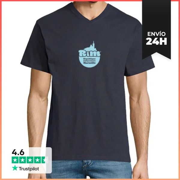 Camiseta Hombre, Cuello Pico Hombre, Cuello En V, Azul Marino,