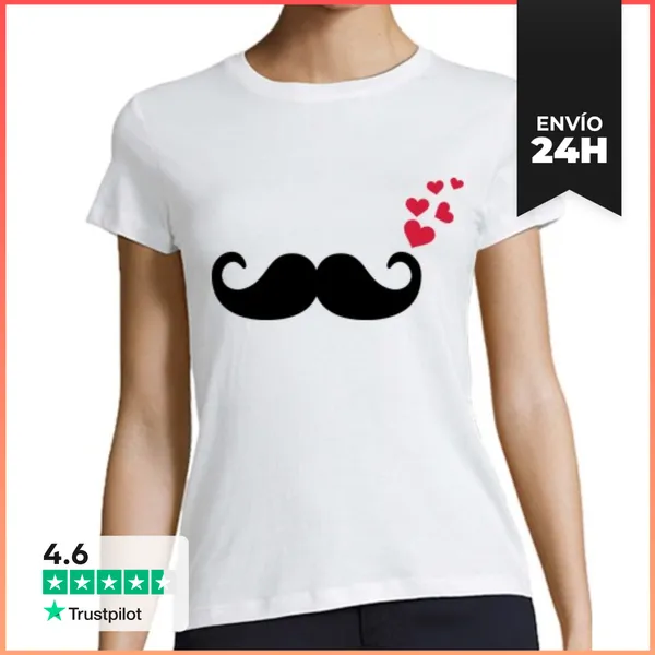 Camiseta Mujer Clásica Bigote Corazones Rojos Frescos LaTostadora