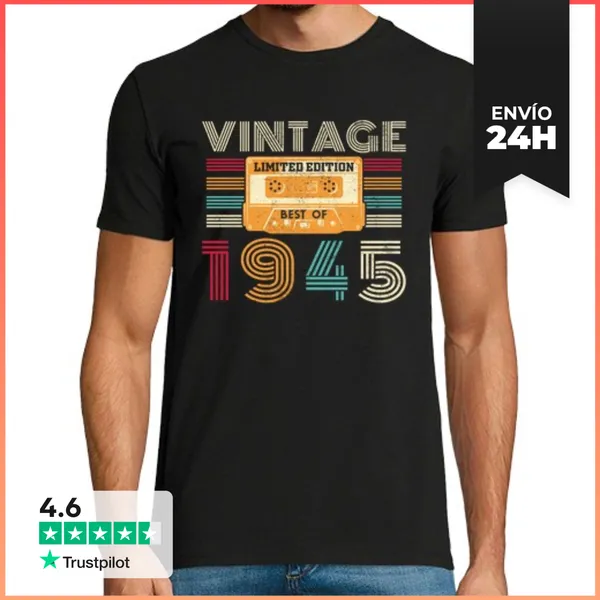 Camiseta Hombre Clásica 80 Años 1945 Vintage Cumpleaños Retro