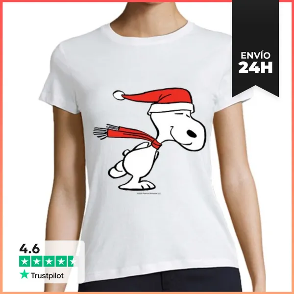 Camiseta Mujer Clásica Snoopy Skating Christmas LaTostadora