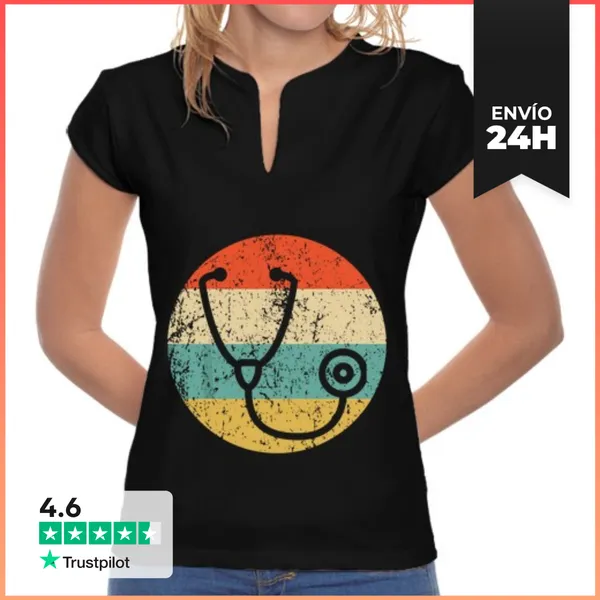 Camiseta Mujer Cuello Mao Doctor Enfermera Vintage Retro
