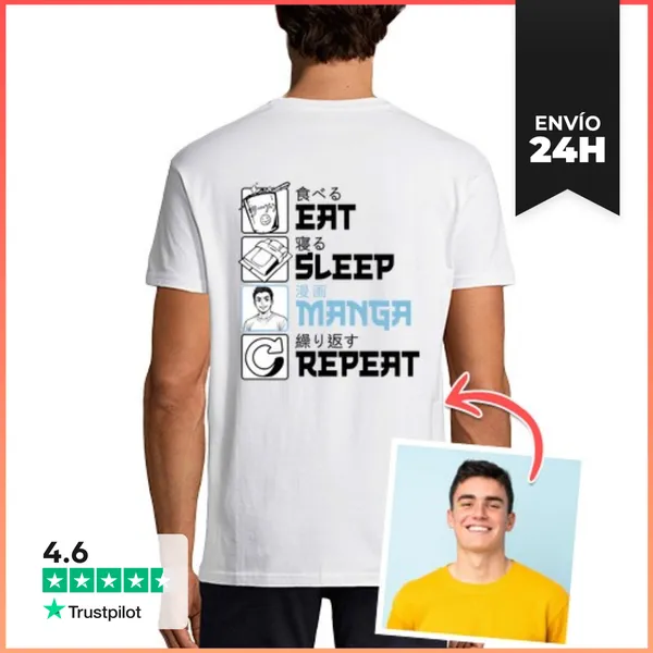 Camiseta Hombre Clásica Efecto Manga Camiseta Eat Sleep Manga