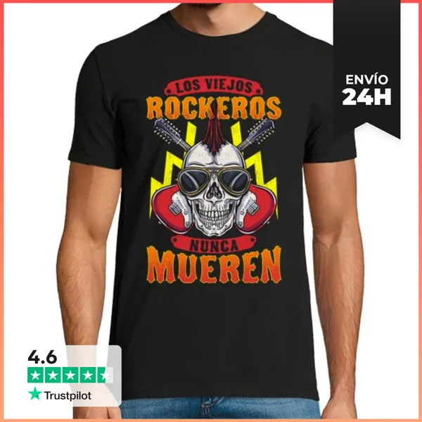 Camiseta Hombre Clásica Los Viejos Rockeros Nunca Mueren Calavera