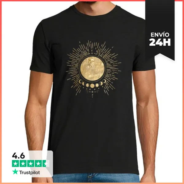 Camiseta Hombre Clásica Fases Doradas Del Sol Y La Luna