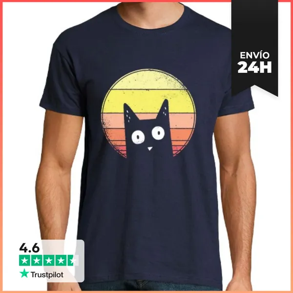 Camiseta Hombre Clásica Camiseta Gato Al Atardecer LaTostadora