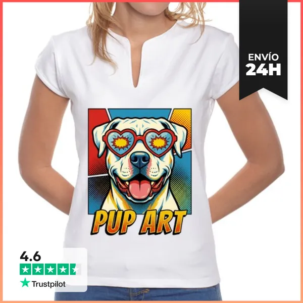 Camiseta Mujer Cuello Mao Perro Argentino Pop Art Retro