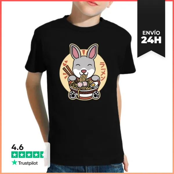 Camiseta Clásica Para Niños Mascota Conejo Ramen LaTostadora