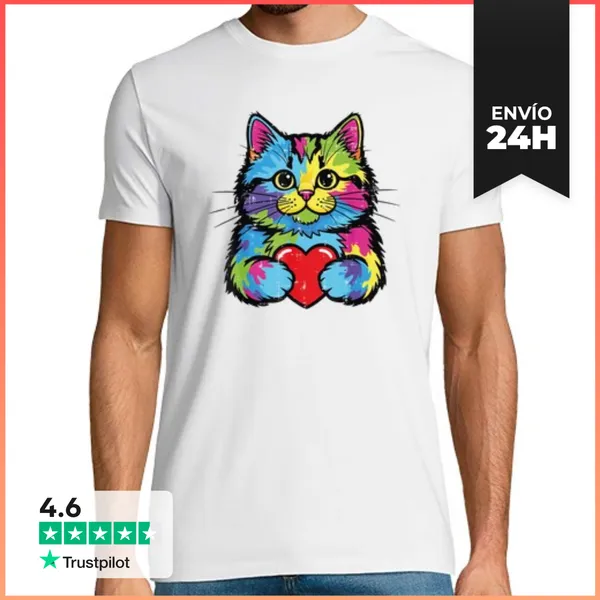 Camiseta Hombre Clásica Día De San Valentín Gato Gatito San