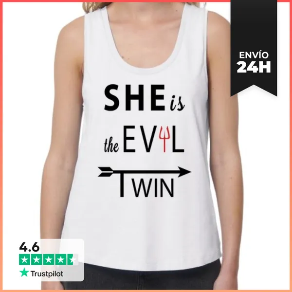 Camiseta Mujer Sin Mangas, Loose Fit Gemela Mala Derecha