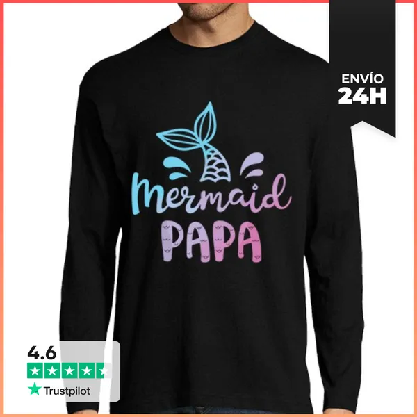 Camiseta Hombre Manga Larga Papá Sirena Divertido Papá Tritón