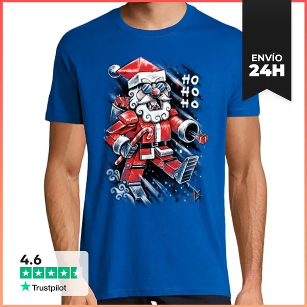 Camiseta Hombre Clásica Robot Santa Claus LaTostadora