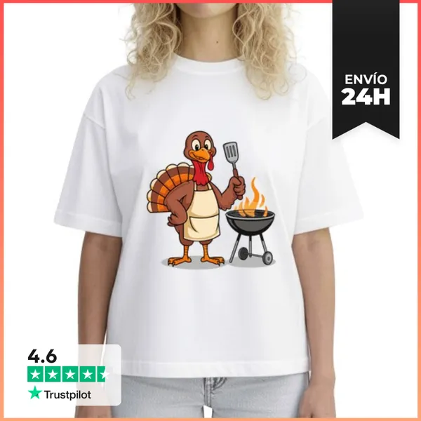 Camiseta Mujer Boxy Pavo Divertido Parrilla Acción De Graci