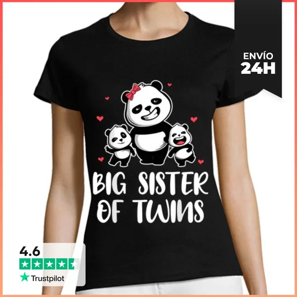 Camiseta Mujer Clásica Hermana Mayor De Gemelos Hermana Familia
