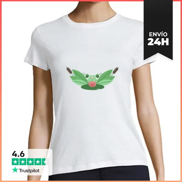 Camiseta Mujer Clásica Dibujo 4841150 Rana Escondida Entre Hojas