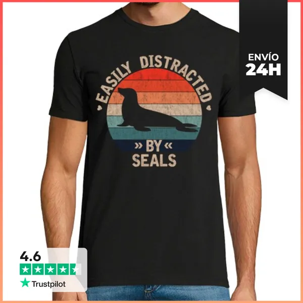 Camiseta Hombre Clásica Fácilmente Distraído Por Las Focas