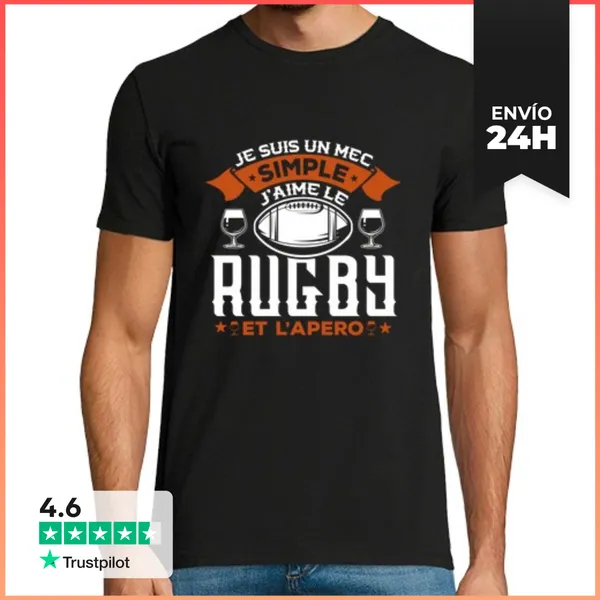 Camiseta Hombre Clásica Soy Un Simple Chico De Rugby Y Aperitivo.