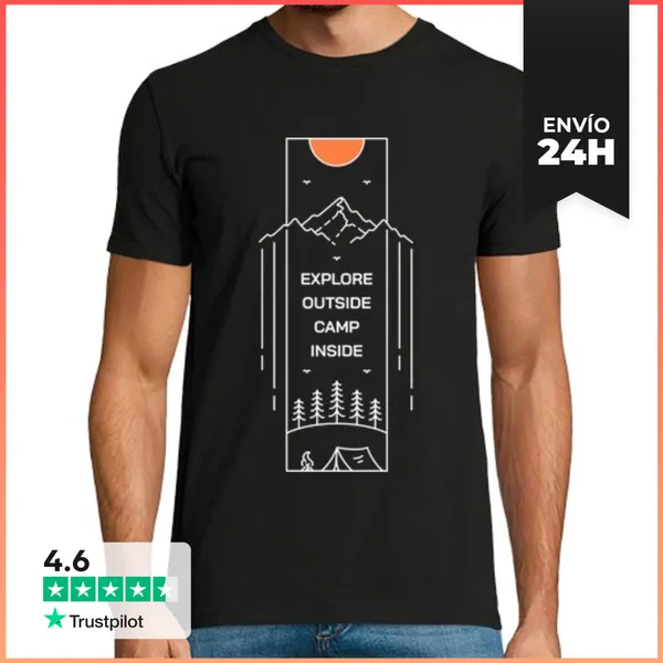 Camiseta Hombre Clásica Explorar Afuera Acampar Adentro