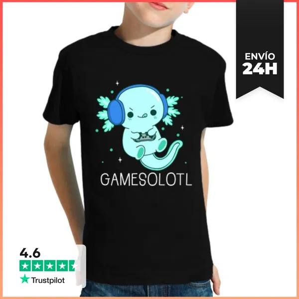 Camiseta Clásica Para Niños Kawaii Gamesolotl Ajolotes Jugador
