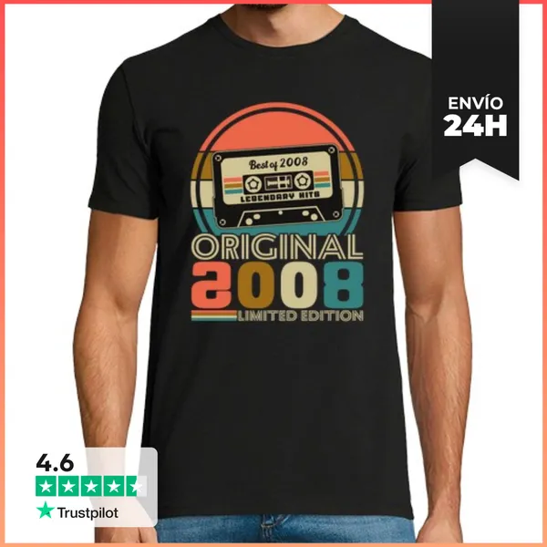 Camiseta Hombre Clásica 18 Años 2008 Vintage Regalo De Cumpleañ
