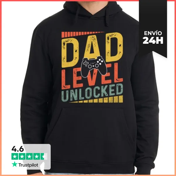 Sudadera Unisex Con Capucha DAD LEVEL UNLOCKED GAMER RETRO