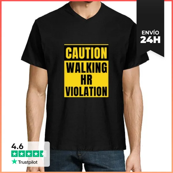 Camiseta Hombre, Cuello Pico Precaución Al Caminar Violación De