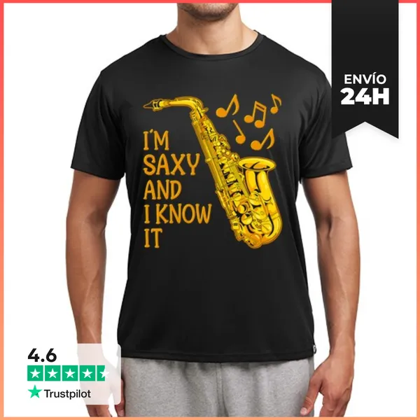 Camiseta Deportiva Hombre Saxofón I Am Saxy Música Orquesta