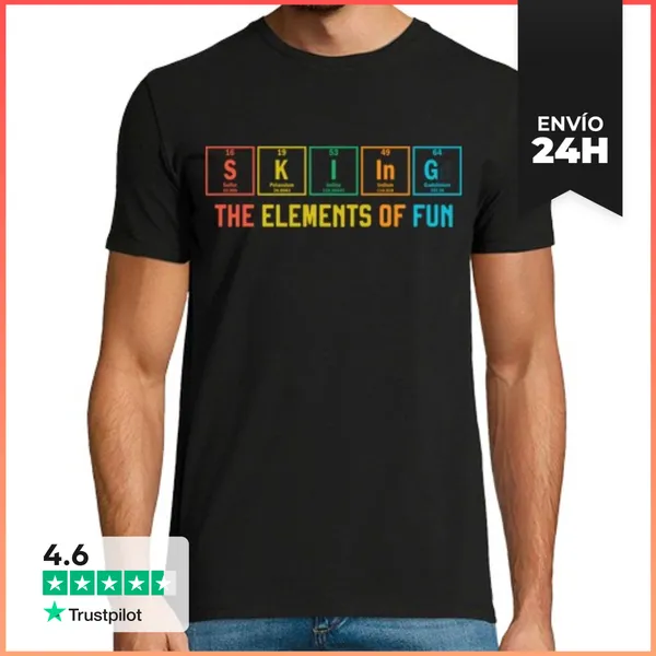 Camiseta Hombre Clásica Esquí Tabla Periódica Divertido Esquí