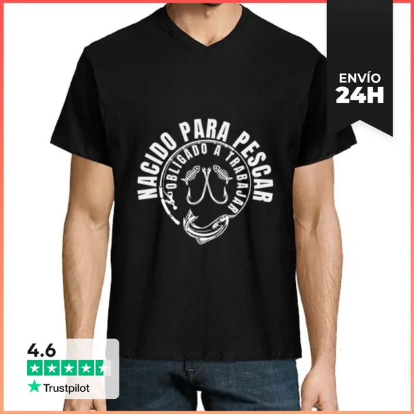 Camiseta Hombre, Cuello Pico Nacido Para Pescar Pescador Fishing