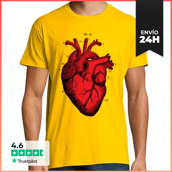 Camiseta Hombre Clásica Vintage Heart -Red & Black LaTostadora