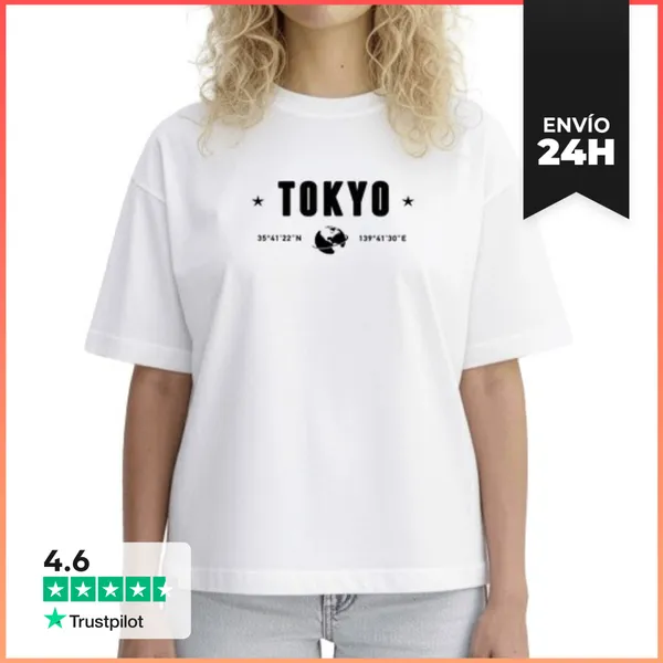 Camiseta Mujer Boxy Tokio Coordenadas Gps Estilo Urbano