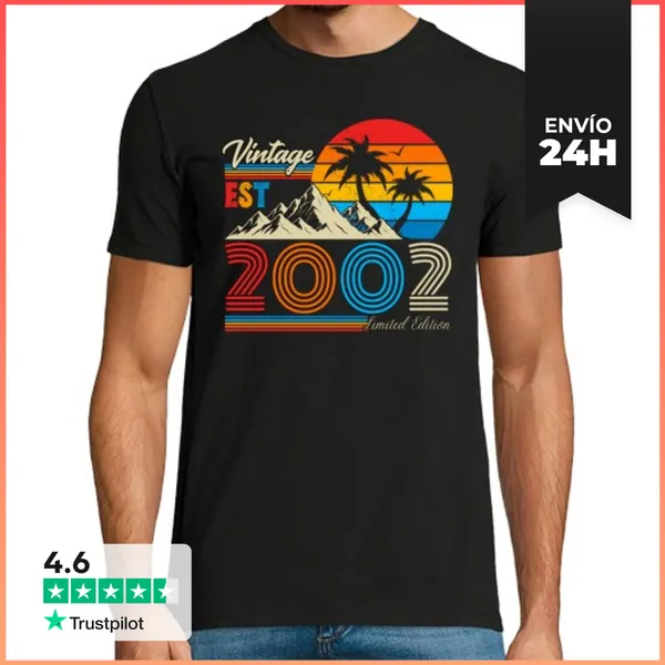 Camiseta Hombre Clásica Vintage 2002 Estilo Retro Palmeras