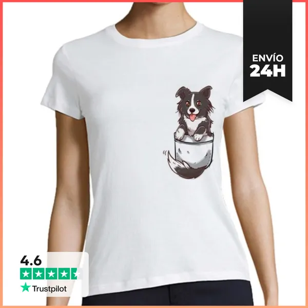 Camiseta Mujer Clásica Perro Lindo Del Border Collie Del Bolsillo