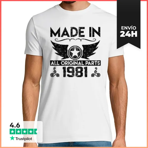 Camiseta Hombre Clásica Hecho En 1981 Todas Las Piezas Originales