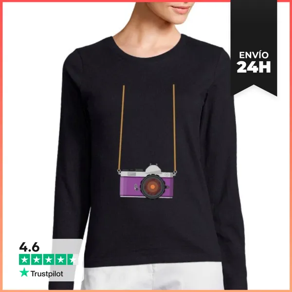 Camiseta Mujer Manga Larga Cámara Turística Falsa Vacaciones
