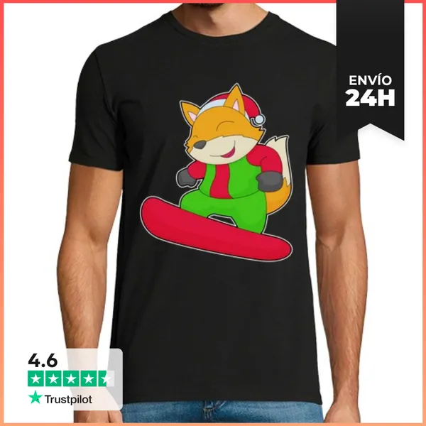 Camiseta Hombre Clásica Tabla De Snowboard Navideña De Zorro