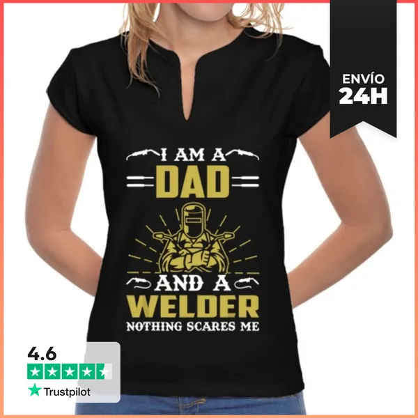 Camiseta Mujer Cuello Mao Soy Un Papá Y Un Soldador Nada Me