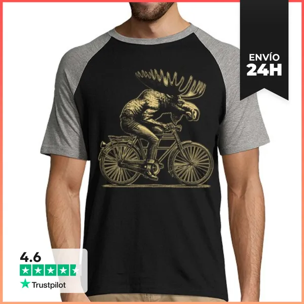 Camiseta Hombre, Estilo Béisbol ALCE MONTANDO EN BICI LaTostadora