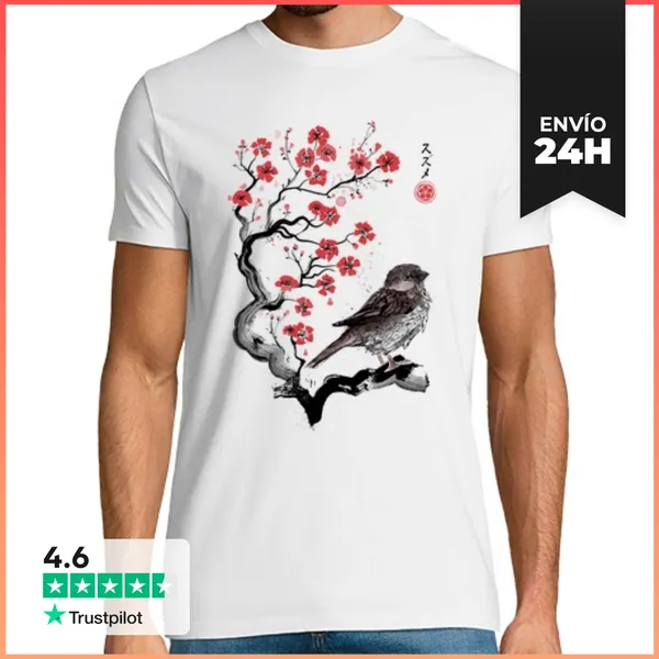 Camiseta Hombre Clásica Little Sparrow Sumi-e LaTostadora