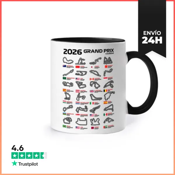 Taza De Colores F1 2026 CALENDARIO CIRCUITOS GRAND PRIX COCHES