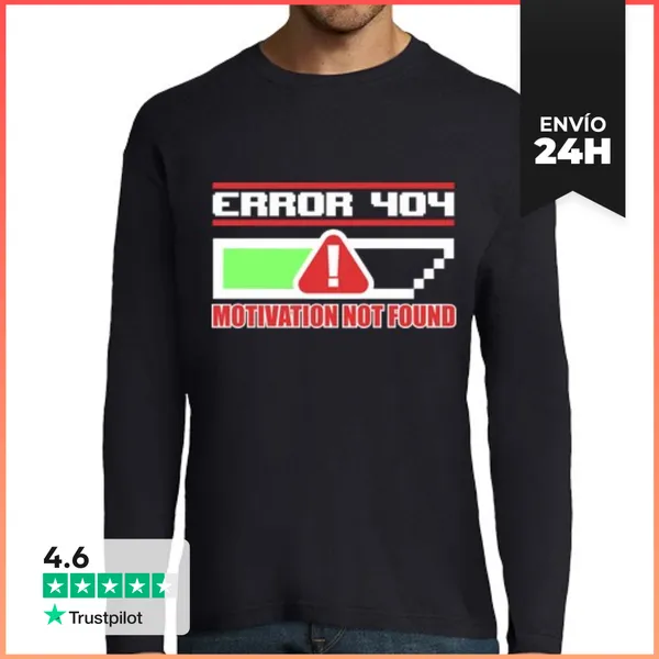 Camiseta Hombre Manga Larga Error 404 Motivación No Encontrada
