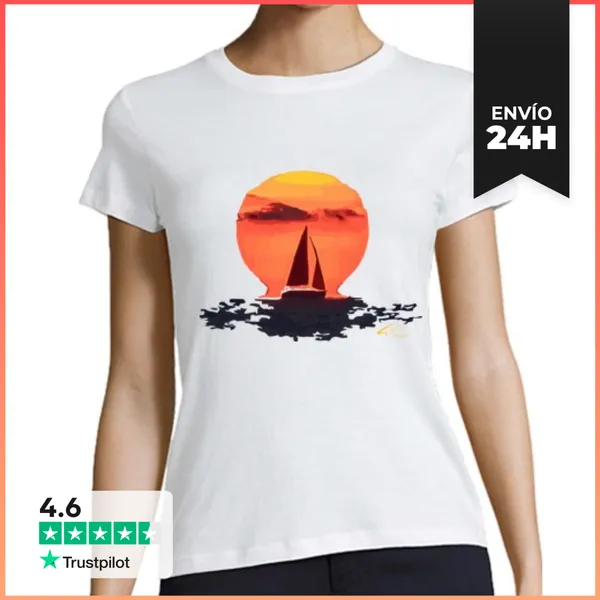 Camiseta Mujer Clásica Mujer, Manga Corta, Blanca, Calidad