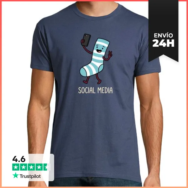 Camiseta Hombre Clásica Social Media Calcetín Influencer